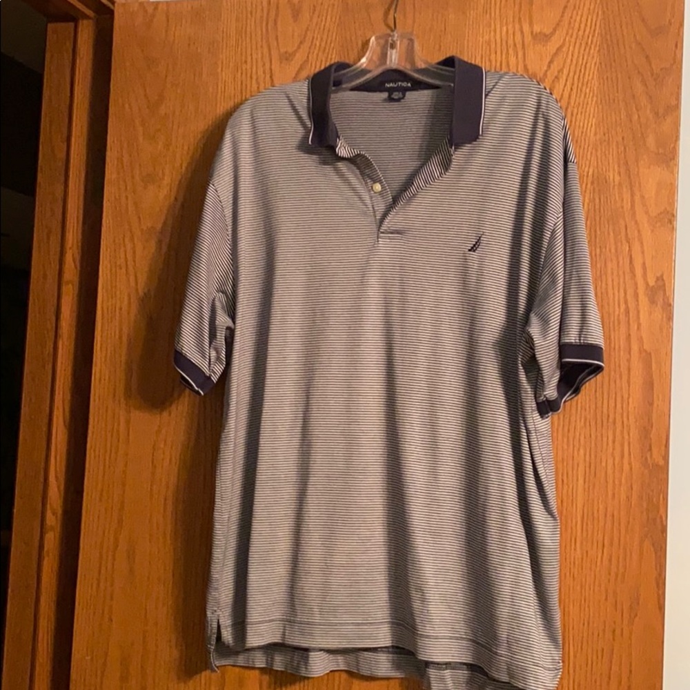 Men’s Nautica polo shirt-navy and white stripes